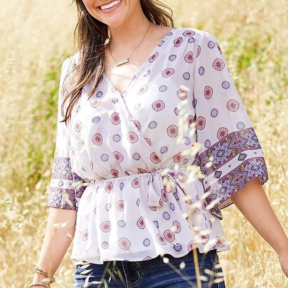 ✨2/$20 Maurices Sheer Layered Floral Kimono Top 0X 14 14W HW8649 Boho Fairy Wrap - Picture 7 of 7